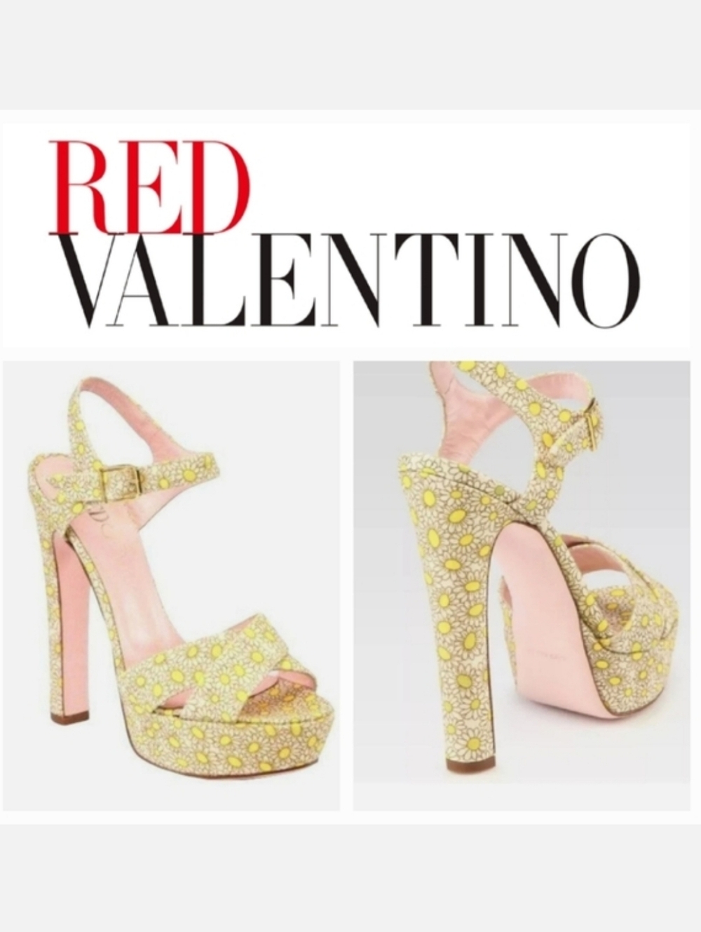 Red Valentino Floral Platform Sandals Yellow Daisy Sz 37 MSRP $450 CoquetteGirl